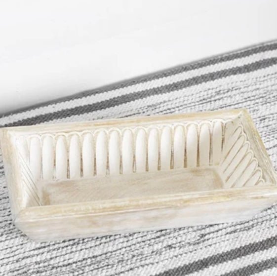 WHITE WASH WOOD TRAY - Ballyhoo Boutique and Gift