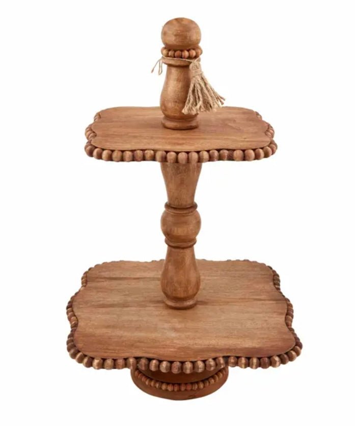 Wood Beaded Tiered Server - Ballyhoo Boutique and Gift
